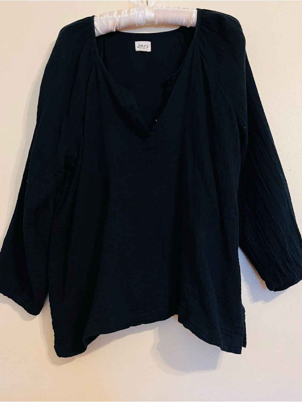 Jag Jeans Black Double Cotton Gauze Henley